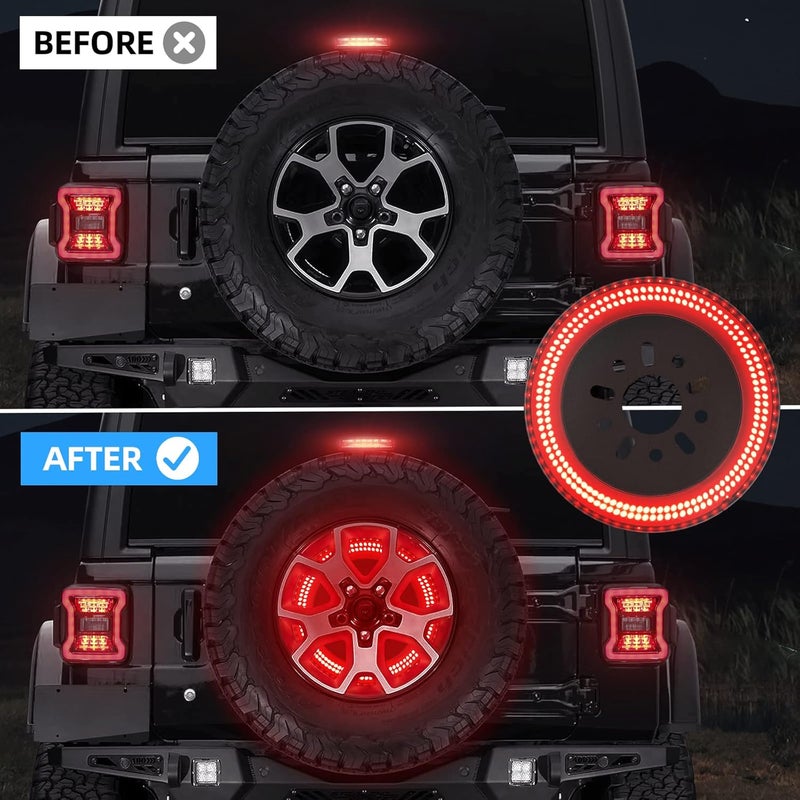 SUPAREE 3-Side Spare Tire Brake Light, 400PCS LED Wheel Light, Plug-N-Play 3rd Third Brake Light Fits for Jeep Wrangler 2018-2025 Wrangler JL JLU, Bright Red Light - Image 3